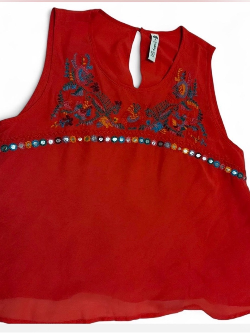 American Rag Red Embroidered Sleeveless Top with Sequin design